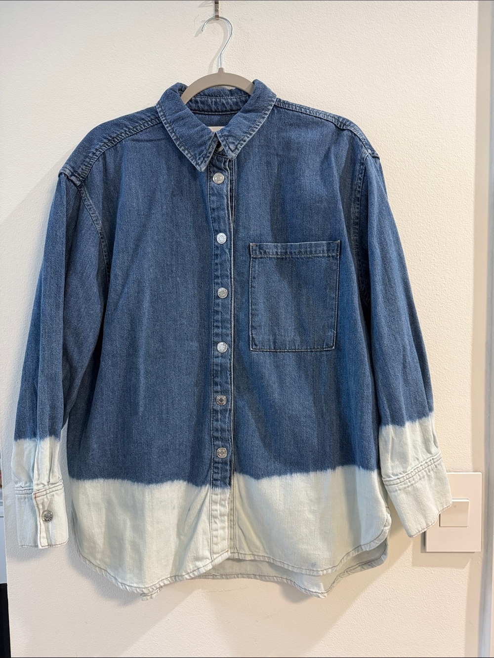 Mango Dip-Dye Denim Button-Down Shirt - Blue / White